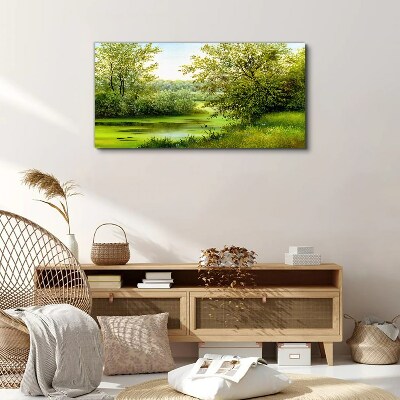 Foto op canvas Groen landschap aan het water