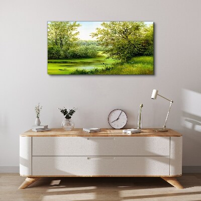 Foto op canvas Groen landschap aan het water