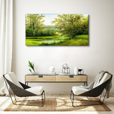 Foto op canvas Groen landschap aan het water