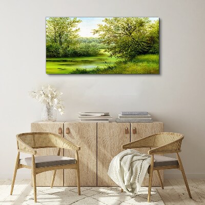 Foto op canvas Groen landschap aan het water