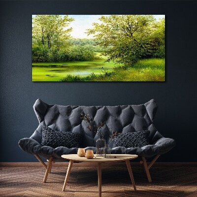 Foto op canvas Groen landschap aan het water