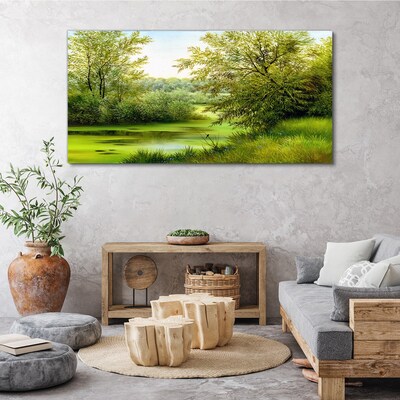 Foto op canvas Groen landschap aan het water
