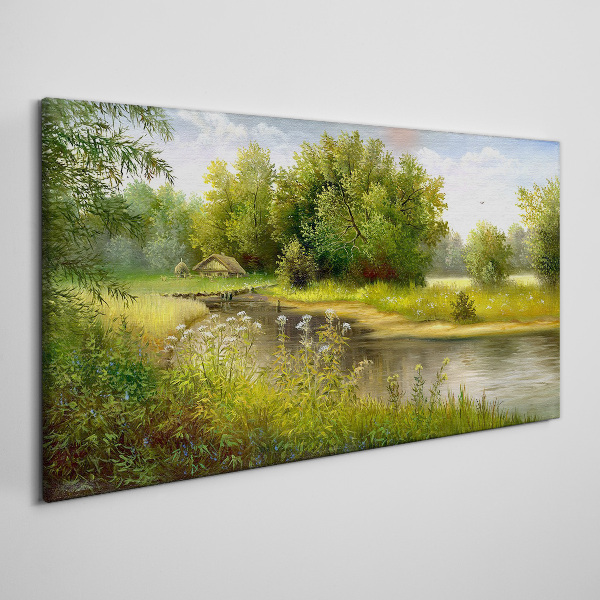 Canvas schilderij Een vredig landschap aan de rivier