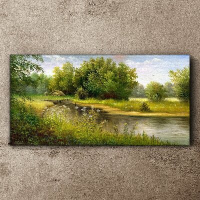 Canvas schilderij Een vredig landschap aan de rivier