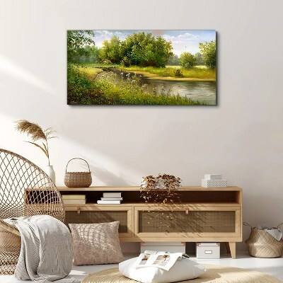 Canvas schilderij Een vredig landschap aan de rivier