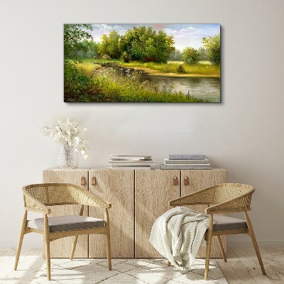 Canvas schilderij Een vredig landschap aan de rivier