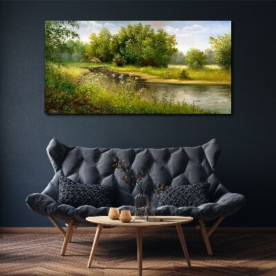 Canvas schilderij Een vredig landschap aan de rivier
