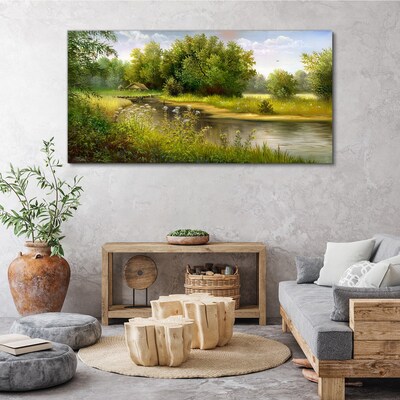 Canvas schilderij Een vredig landschap aan de rivier