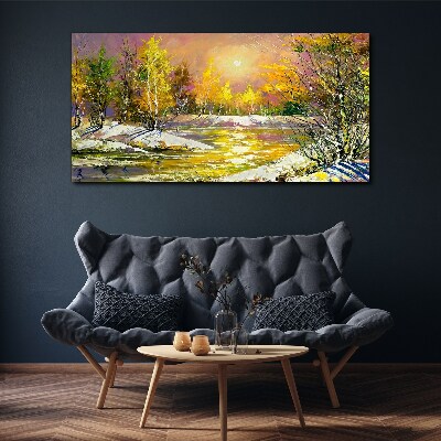 Canvas schilderij Gouden rivier in het herfstbos