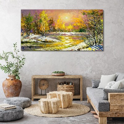 Canvas schilderij Gouden rivier in het herfstbos