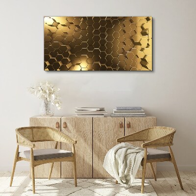 Schilderij op doek Gouden zeshoeken in de ruimte