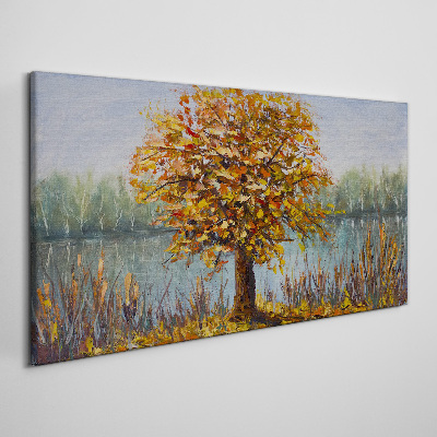 Canvas schilderij Gouden herfst bij de vijver
