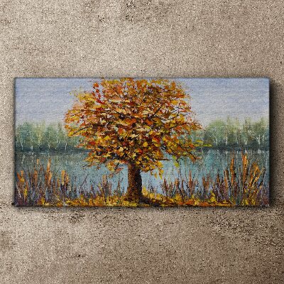 Canvas schilderij Gouden herfst bij de vijver