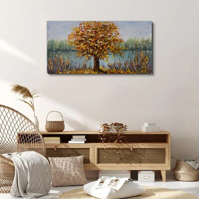 Canvas schilderij Gouden herfst bij de vijver