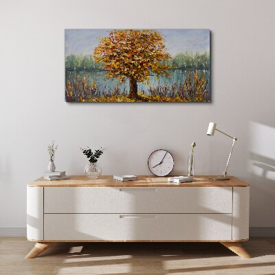 Canvas schilderij Gouden herfst bij de vijver