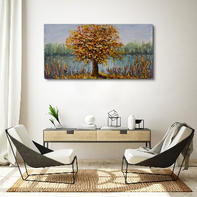 Canvas schilderij Gouden herfst bij de vijver