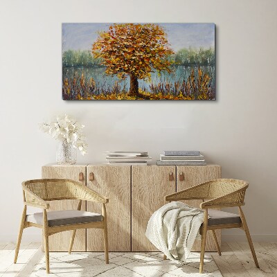 Canvas schilderij Gouden herfst bij de vijver