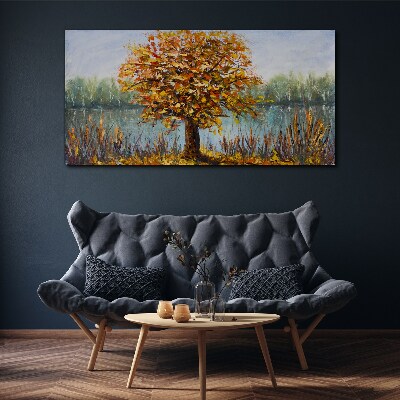 Canvas schilderij Gouden herfst bij de vijver