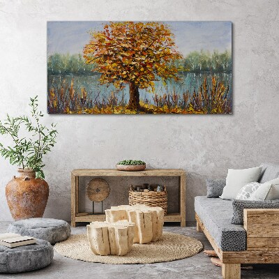Canvas schilderij Gouden herfst bij de vijver