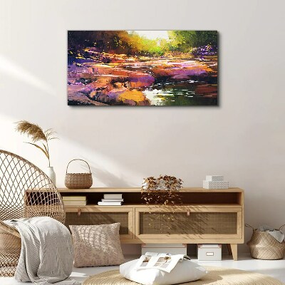 Canvas schilderij Kleurrijk landschap aan de rivier
