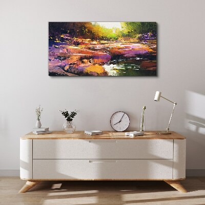 Canvas schilderij Kleurrijk landschap aan de rivier
