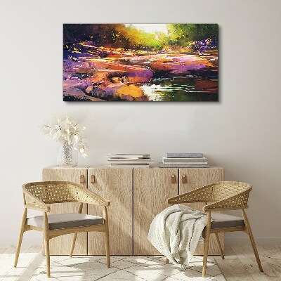 Canvas schilderij Kleurrijk landschap aan de rivier