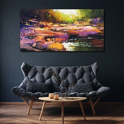 Canvas schilderij Kleurrijk landschap aan de rivier