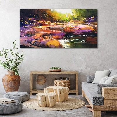 Canvas schilderij Kleurrijk landschap aan de rivier