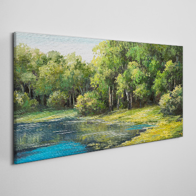 Schilderij op doek Groen landschap aan het water