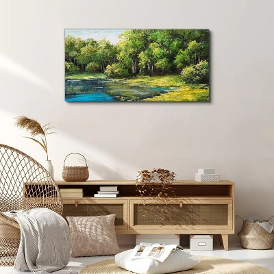 Schilderij op doek Groen landschap aan het water