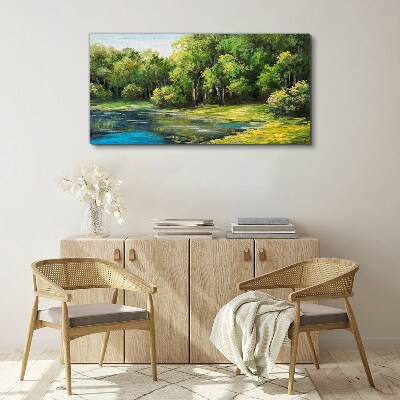 Schilderij op doek Groen landschap aan het water