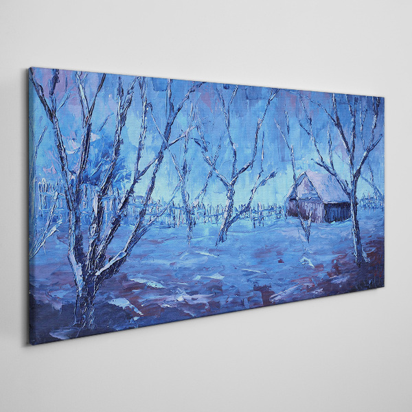 Foto op canvas Winterlandschap met een huisje