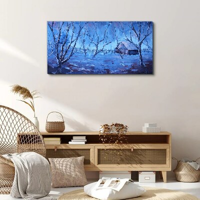 Foto op canvas Winterlandschap met een huisje