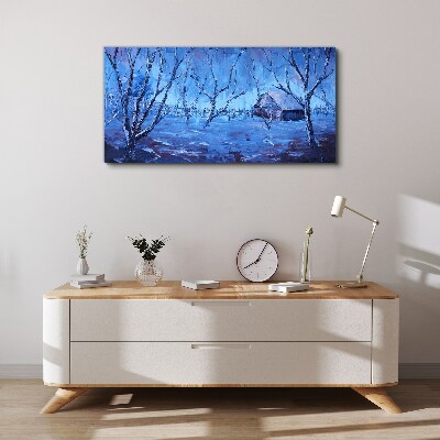 Foto op canvas Winterlandschap met een huisje