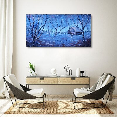 Foto op canvas Winterlandschap met een huisje