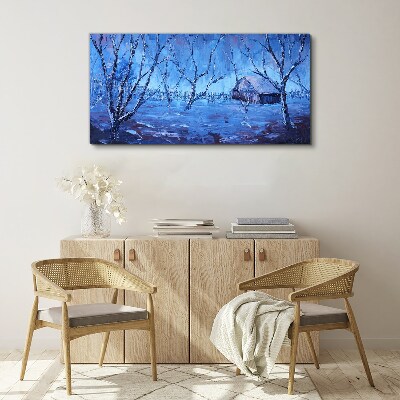 Foto op canvas Winterlandschap met een huisje