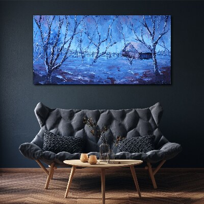 Foto op canvas Winterlandschap met een huisje