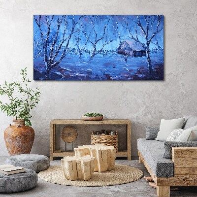 Foto op canvas Winterlandschap met een huisje