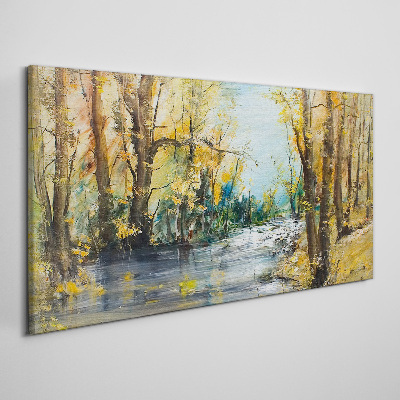 Schilderij op doek Herfstlandschap aan de rivier