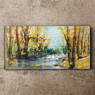 Schilderij op doek Herfstlandschap aan de rivier