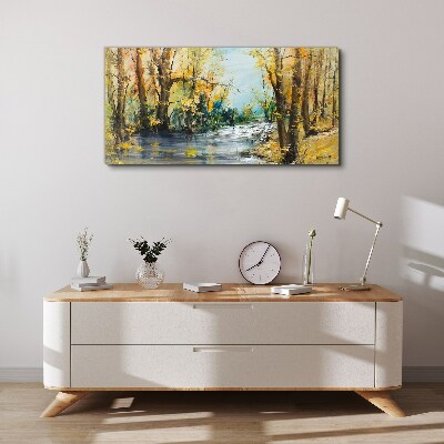 Schilderij op doek Herfstlandschap aan de rivier