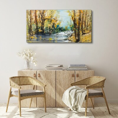 Schilderij op doek Herfstlandschap aan de rivier