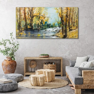 Schilderij op doek Herfstlandschap aan de rivier