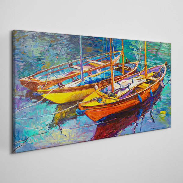 Schilderij op doek Kleurrijke boten op kalm water