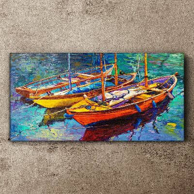Schilderij op doek Kleurrijke boten op kalm water