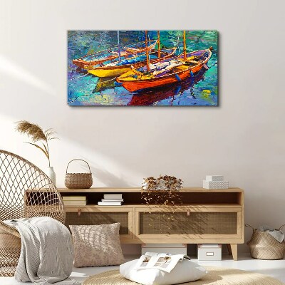 Schilderij op doek Kleurrijke boten op kalm water