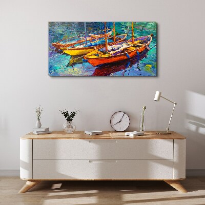 Schilderij op doek Kleurrijke boten op kalm water