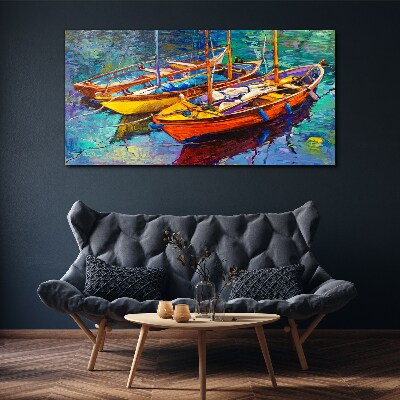 Schilderij op doek Kleurrijke boten op kalm water