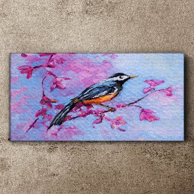 Schilderij op doek Lentevogel op roze takken