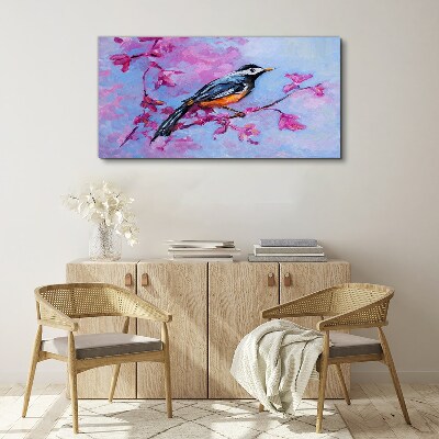 Schilderij op doek Lentevogel op roze takken